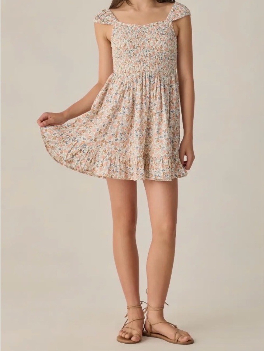 Rylee + Cru Kalina dress nwt 12y Cream Multi Floral Smocked Mini Dress